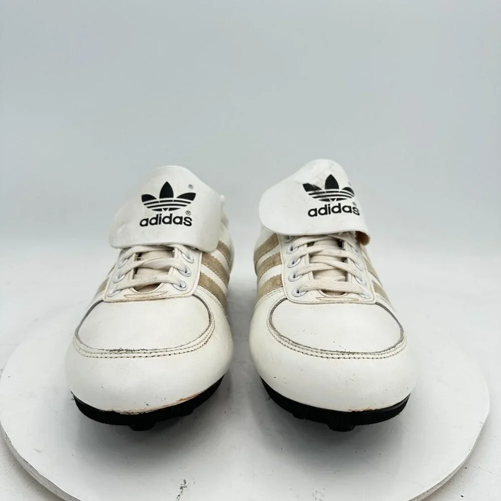Vintge Adidas Triple Crown Men Size 8.5 Made In Taiwan White Beige Cleats Shoes